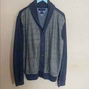 Tommy Hilfiger Men's Navy and Gray Shawl Collar Button Cardigan